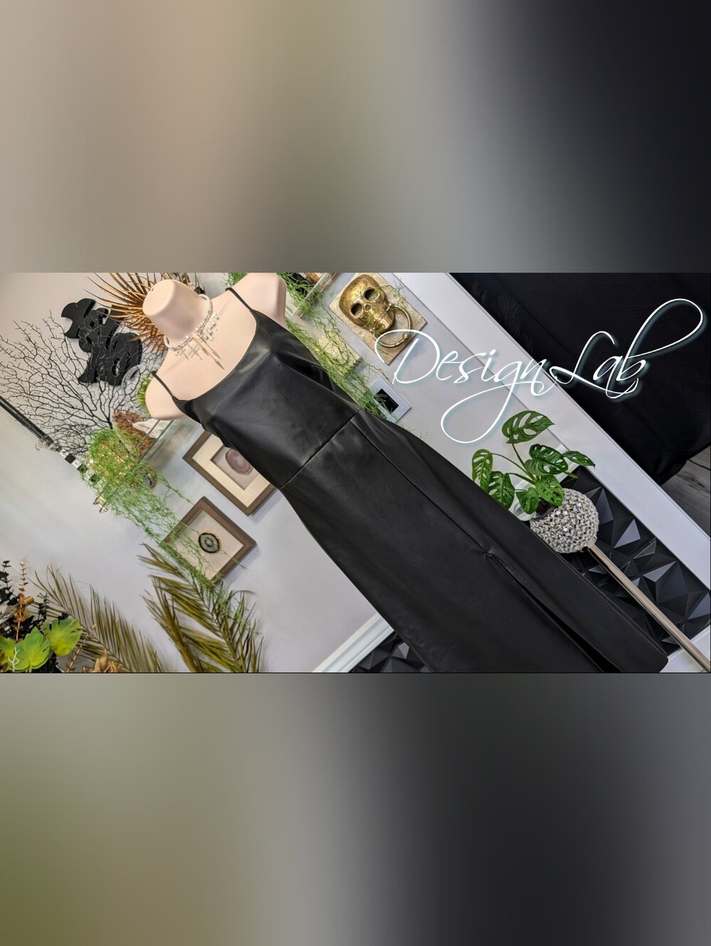 Design Lab Black Faux Leather Side Slit Bodycon Midi Dress XL NWT